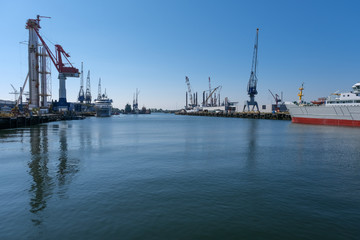 Fototapeta premium Industrial area in the Port of Rotterdam in The Netherlands. port of rotterdam zuid holland/netherlands products terminal europoort/calandkanaal