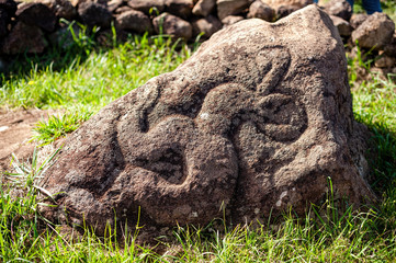 The petroglyphs of Ranu Kao on Easter Island.