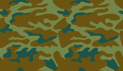 Camouflage pattern background vector. Classic clothing style masking camo repeat print. Virtual background for online conferences, online transmissions. Green khaki olive blue colors forest texture