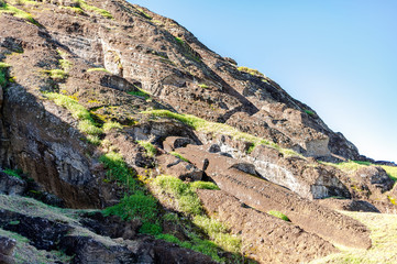 Fototapeta na wymiar Rano Raraku, Easter Island, the quarry of the Moai.