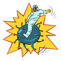 the doctor fights the coronavirus like a wild horse. Search for a vaccine. Science and health
