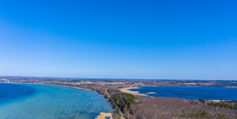 Fototapeta premium Aerial view of spring landscape lake. Lake Naroch, Minsk region, Belarus