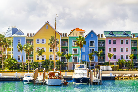 Colorful homes of Nassau coastline, Bahamas
