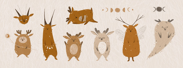 Fototapeta premium character cute childish wild forest spirit. for printing in the design of a nursery or wallpaper