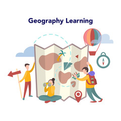 Geography concept. Global science studying the lands, features,