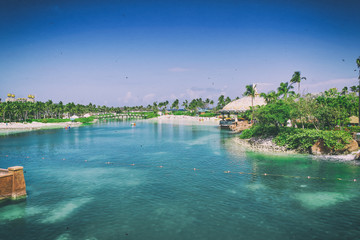 Amazing tropical beach and resort on a beautiful sunny day. Holiday and relax concept