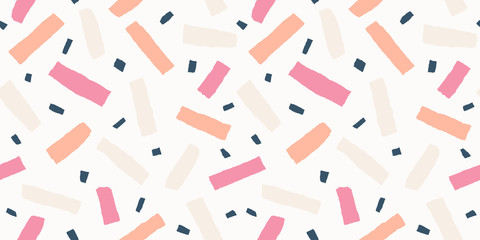 Multicolor confetti seamless pattern. Colorful abstract background. Hand drawn vector illustration.