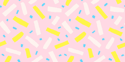 Multicolor confetti seamless pattern. Colorful abstract background. Hand drawn vector illustration.