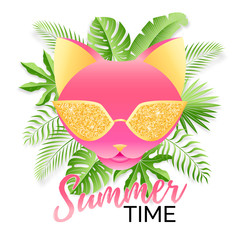 Summer time cat with tropical leaves