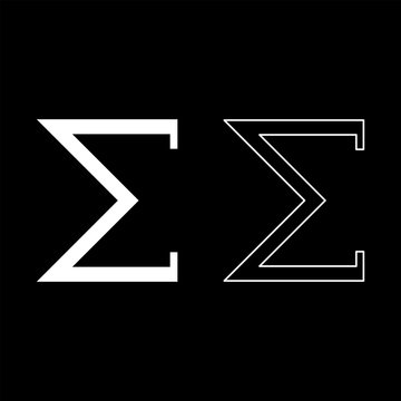 Sigma greek symbol capital letter uppercase font icon outline set white color vector illustration flat style image