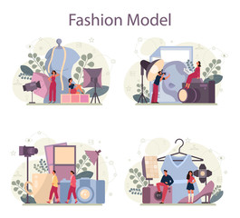 Fashion model concept set. Man and woman represent new clothes