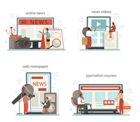 Journalist online service or platform set. Mass media profession.