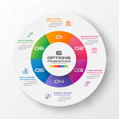 Circle chart infographic template with 6 options,Vector illustration.