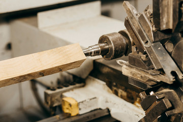 Product manufacturing Lathe cnc turning works on the tree wood