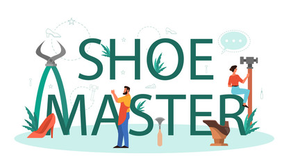 Shoemaker typographic header concept. Male and female character