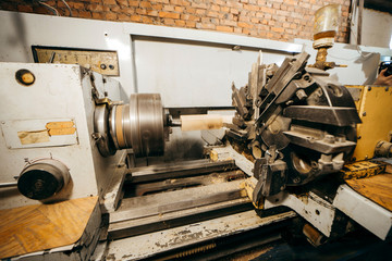 Product manufacturing Lathe cnc turning works on the tree wood