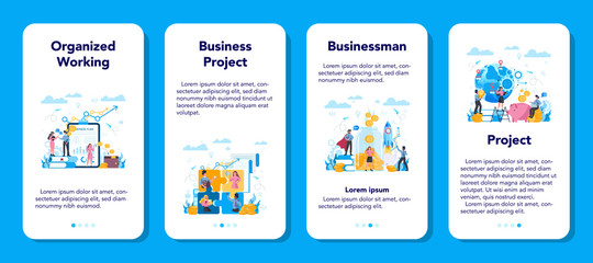 Business mobile application banner set. Idea of strategy