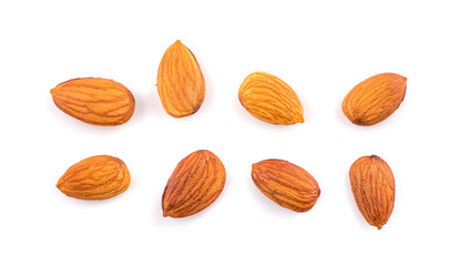 Almonds isolated. Nuts on white background. Collection. Clipping path