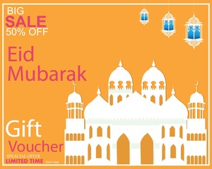 eid mubarak sale offer banner design for promotion poster, social media template, discount, gift, voucher, web header and banner,