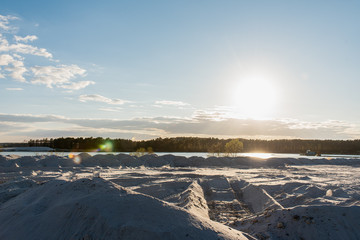 spring sunset on a sand quarry
