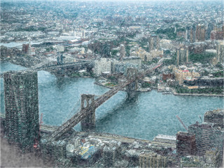 Obraz premium Drawing of aerial view of New York city