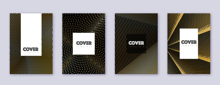 Hipster brochure design template set. Gold abstrac