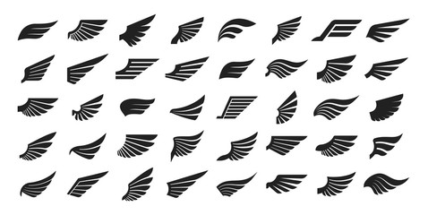Set of black wings icons. Wings badges. Collection wings badges. Vector illustration.