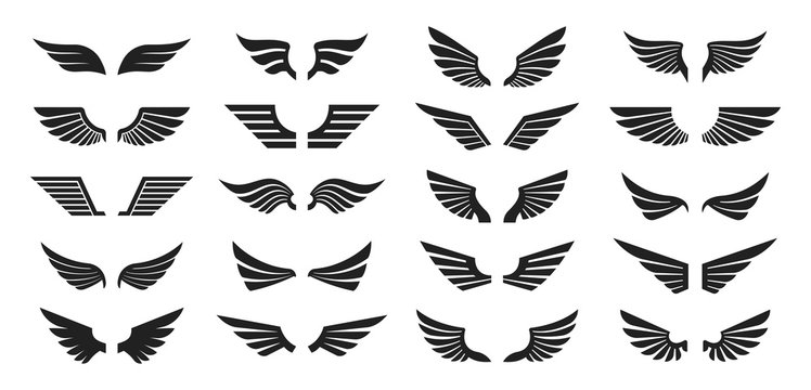Set of black wings icons. Wings badges. Collection wings badges. Vector illustration.
