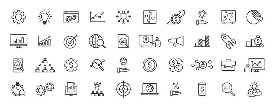 Set of 40 Data Proceassing web icons in line style. Graphic, analytics, statistic, network, diagrams, digital. Vector illustration.