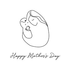 Happy Mother's Day. Beautiful vector doodle illustration of mum and child. Line art. Minimalism. Logotype. Motherhood.