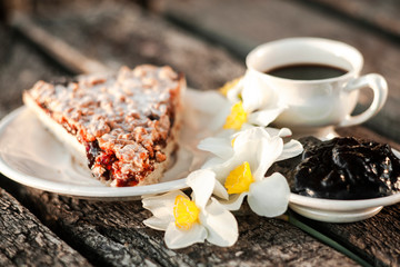 a piece of grated jam pie
