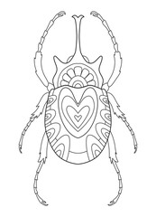 Coloring page. Antistress coloring book for adults Hand drawn beetle, abstract insect, outline drawing