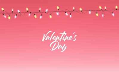 Valentine's day decoration, love banner, realistic lights, holiday card, festive banner, vector illustration