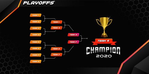 modern sport game tournament championship contest bracket board vector with gold champion trophy prize icon illustration background in tech theme style layout. © Ramosh Artworks