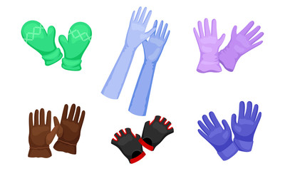 Different Gloves and Mittens as Handwear for Winter and Autumn Season Vector Set