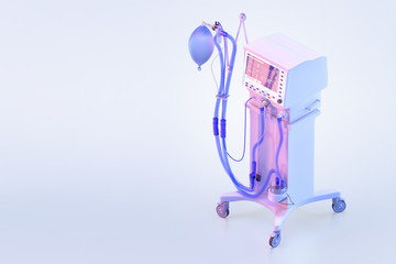 Isometric intensive care unit for covid-19 coronavirus patient. Medical ventilator, artificial lung ventilation, pneumonia caused by corona virus covid19 pandemic, 3D ICU ventilator hospital treatment