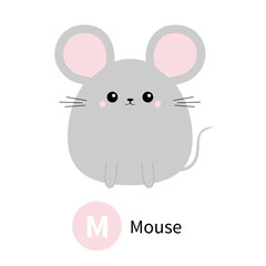 Letter M. Mouse. Zoo animal alphabet. English abc with cute cartoon kawaii funny baby animals. Education cards for kids. Isolated. White background. Flat design.