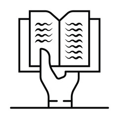 Hand and open book vector icon