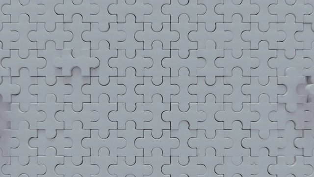 Blank white puzzle is falling down. 3D render animation