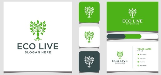 Human tree line art style logo icon illustration Premium Vector