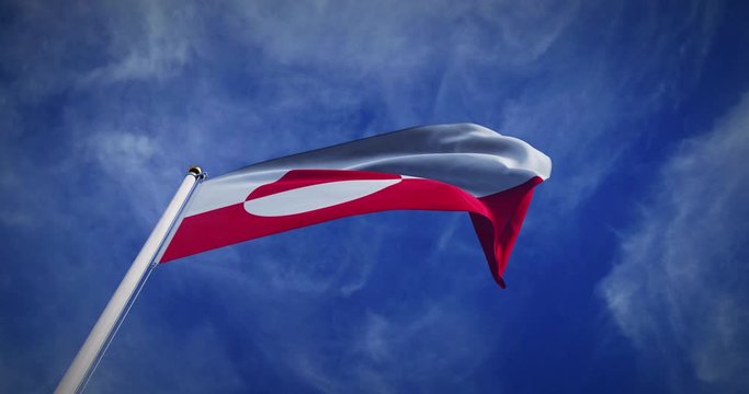 Greenland flag flying in the wind on flagpole - 3d video animation