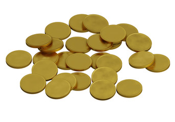 gold coins are scattered on a plane, isolated on a white background, 3d render
