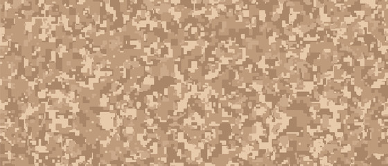 Light brown Pixel Camouflage. Desert Digital Camo background, military pattern, army and sport clothing, urban fashion. Vector Format. 21:9 aspect ratio. - obrazy, fototapety, plakaty