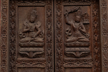 Details at Swayambhunath Temple Complex - Buddhist Center and Village on the Outskirts of Kathmandu in Nepal