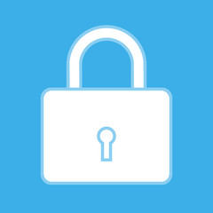 Padlock icon. White padlock icon isolated on a white background. Vector, cartoon illustration.