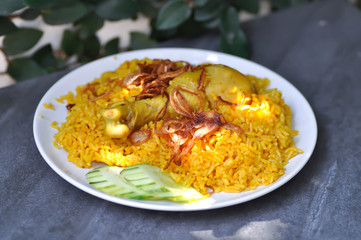 chicken rice or spiced rice steamed with chicken,rice cooked with chicken