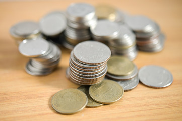 Business Concept, Finance investment saving up money for great financial purpose growing in market and business capital, gross profit with coin stacked in pile with copyspace