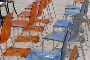 colorful mica chairs sparkle in a sunny weather