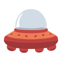 Cartoon doodle kids UFO spaceship. Alien spaceship. Futuristic unknown flying object. Vector stock illustration isolated on a white background.