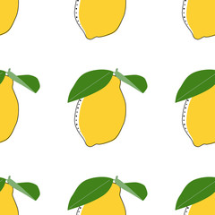 Flat lemon seamless background vector illustration. Exotic fruits. Pattern for healthy lifestyle design. Scandinavian style. Vegetarian summer backdrop. Kitchen art. Fresh poster.